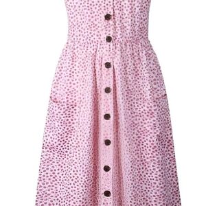 Pink & White Buttoned Strapless Sundress Casual